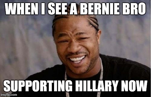 Yo Dawg Heard You | WHEN I SEE A BERNIE BRO; SUPPORTING HILLARY NOW | image tagged in memes,yo dawg heard you | made w/ Imgflip meme maker