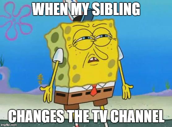 Angry Spongebob | WHEN MY SIBLING; CHANGES THE TV CHANNEL | image tagged in angry spongebob | made w/ Imgflip meme maker