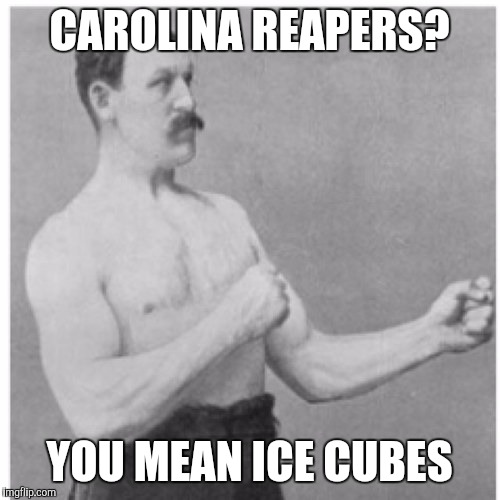 Overly Manly Man Meme | CAROLINA REAPERS? YOU MEAN ICE CUBES | image tagged in memes,overly manly man | made w/ Imgflip meme maker