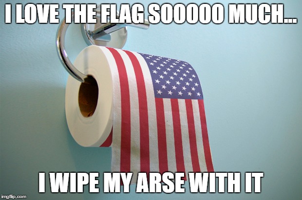 I LOVE THE FLAG SOOOOO MUCH... I WIPE MY ARSE WITH IT | image tagged in flag,toilet | made w/ Imgflip meme maker