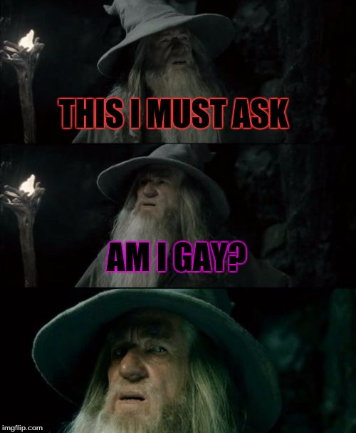 Confused Gandalf | THIS I MUST ASK; AM I GAY? | image tagged in memes,confused gandalf | made w/ Imgflip meme maker