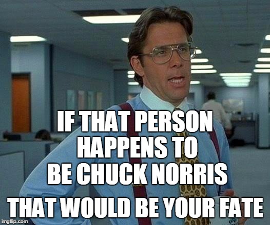 That Would Be Great Meme | IF THAT PERSON HAPPENS TO BE CHUCK NORRIS THAT WOULD BE YOUR FATE | image tagged in memes,that would be great | made w/ Imgflip meme maker