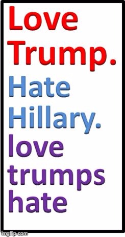 image tagged in trump hillary love hate | made w/ Imgflip meme maker