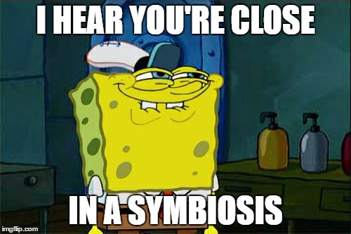 Don't You Squidward Meme | I HEAR YOU'RE CLOSE; IN A SYMBIOSIS | image tagged in memes,dont you squidward | made w/ Imgflip meme maker