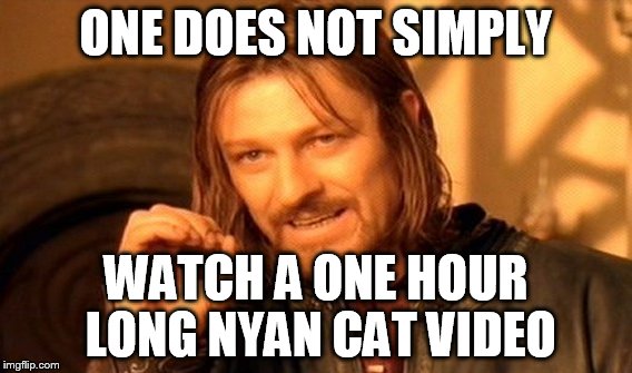 One Does Not Simply Meme | ONE DOES NOT SIMPLY; WATCH A ONE HOUR LONG NYAN CAT VIDEO | image tagged in memes,one does not simply | made w/ Imgflip meme maker