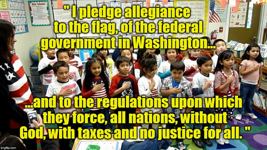 My suggestion for a new pledge.  | " I pledge allegiance to the flag, of the federal government in Washington... ...and to the regulations upon which they force, all nations, without God, with taxes and no justice for all. " | image tagged in memes,usa,pledge,but thats none of my business | made w/ Imgflip meme maker