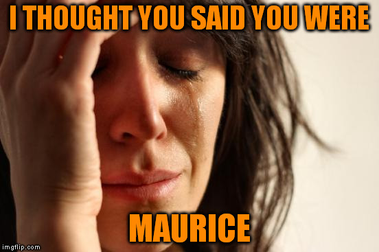 First World Problems Meme | I THOUGHT YOU SAID YOU WERE MAURICE | image tagged in memes,first world problems | made w/ Imgflip meme maker