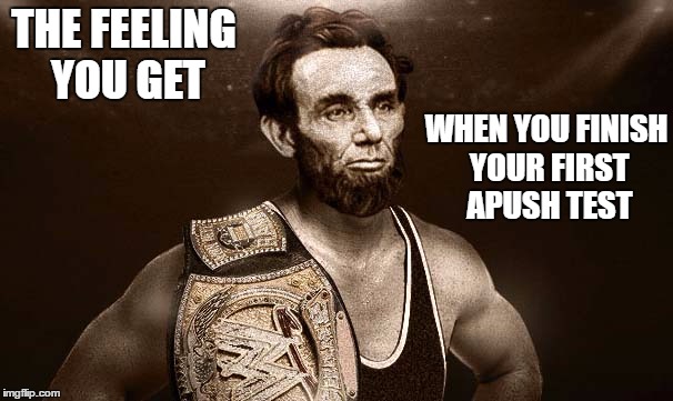 THE FEELING YOU GET; WHEN YOU FINISH YOUR FIRST APUSH TEST | image tagged in abroham lincoln | made w/ Imgflip meme maker
