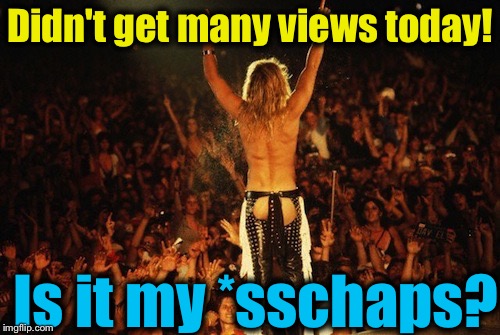 Just wondering........ | Didn't get many views today! Is it my *sschaps? | image tagged in david lee roth asschaps,memes,evilmandoevil,funny | made w/ Imgflip meme maker