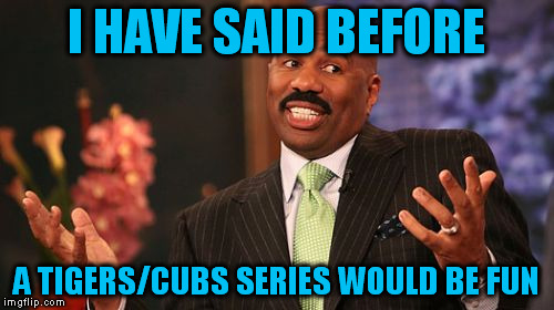 Steve Harvey Meme | I HAVE SAID BEFORE A TIGERS/CUBS SERIES WOULD BE FUN | image tagged in memes,steve harvey | made w/ Imgflip meme maker