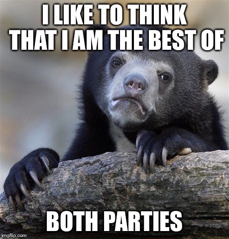I LIKE TO THINK THAT I AM THE BEST OF BOTH PARTIES | image tagged in memes,confession bear | made w/ Imgflip meme maker