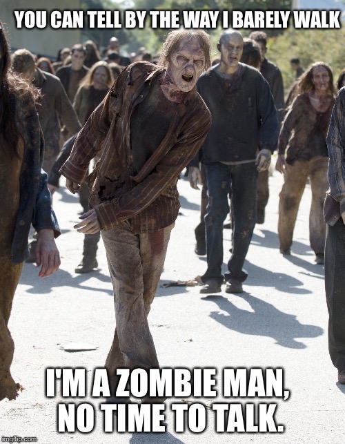 Z's got swag | YOU CAN TELL BY THE WAY I BARELY WALK; I'M A ZOMBIE MAN, NO TIME TO TALK. | image tagged in the walking dead,zombies,memes | made w/ Imgflip meme maker