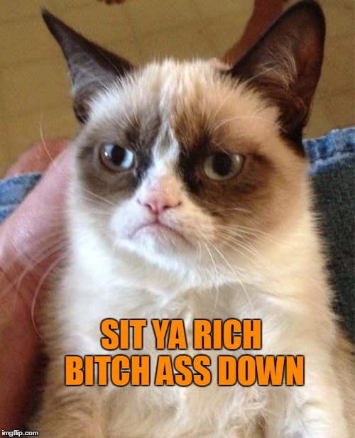 Grumpy Cat Meme | SIT YA RICH B**CH ASS DOWN | image tagged in memes,grumpy cat | made w/ Imgflip meme maker