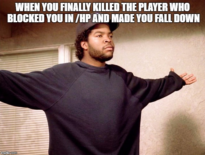ice cube | WHEN YOU FINALLY KILLED THE PLAYER WHO BLOCKED YOU IN /HP AND MADE YOU FALL DOWN | image tagged in ice cube | made w/ Imgflip meme maker
