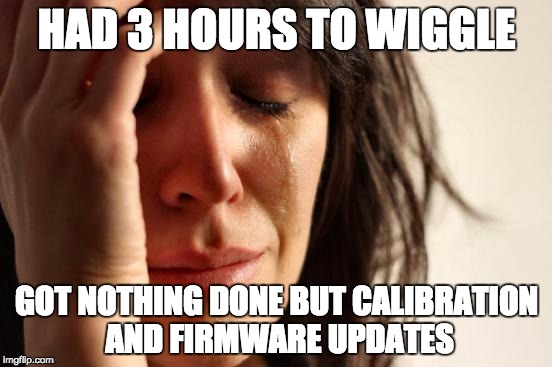 First World Problems Meme | HAD 3 HOURS TO WIGGLE; GOT NOTHING DONE BUT CALIBRATION AND FIRMWARE UPDATES | image tagged in memes,first world problems | made w/ Imgflip meme maker