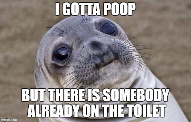 Awkward Moment Sealion | I GOTTA POOP; BUT THERE IS SOMEBODY ALREADY ON THE TOILET | image tagged in memes,awkward moment sealion | made w/ Imgflip meme maker