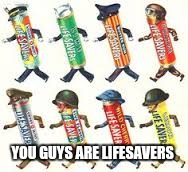 Every hypoglycemic man's savior | YOU GUYS ARE LIFESAVERS | image tagged in lifesaver,or life saver,memes,funny,punny | made w/ Imgflip meme maker