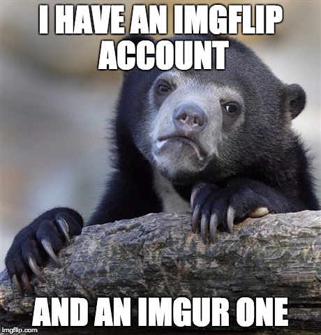 Confession Bear | I HAVE AN IMGFLIP ACCOUNT; AND AN IMGUR ONE | image tagged in memes,confession bear | made w/ Imgflip meme maker