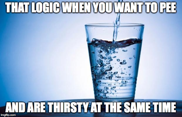 Water | THAT LOGIC WHEN YOU WANT TO PEE; AND ARE THIRSTY AT THE SAME TIME | image tagged in water | made w/ Imgflip meme maker