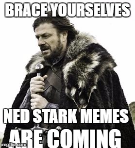ned stark | BRACE YOURSELVES; NED STARK MEMES; ARE COMING | image tagged in ned stark | made w/ Imgflip meme maker