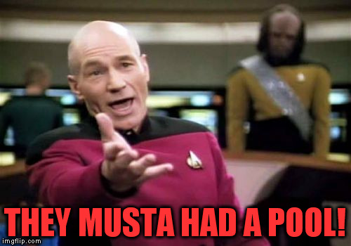 Picard Wtf Meme | THEY MUSTA HAD A POOL! | image tagged in memes,picard wtf | made w/ Imgflip meme maker