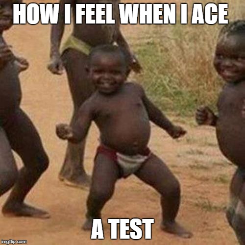 Third World Success Kid | HOW I FEEL WHEN I ACE; A TEST | image tagged in memes,third world success kid | made w/ Imgflip meme maker