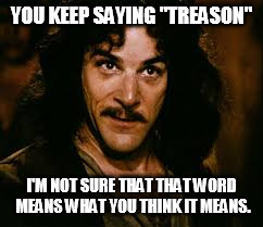 YOU KEEP SAYING "TREASON" I'M NOT SURE THAT THAT WORD MEANS WHAT YOU THINK IT MEANS. | made w/ Imgflip meme maker