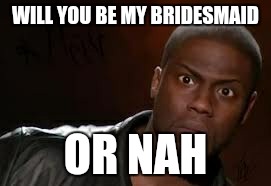 Kevin Hart Meme | WILL YOU BE MY BRIDESMAID; OR NAH | image tagged in memes,kevin hart the hell | made w/ Imgflip meme maker