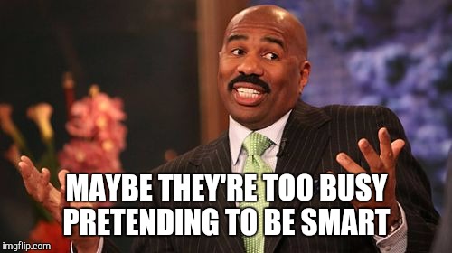 MAYBE THEY'RE TOO BUSY PRETENDING TO BE SMART | image tagged in memes,steve harvey | made w/ Imgflip meme maker