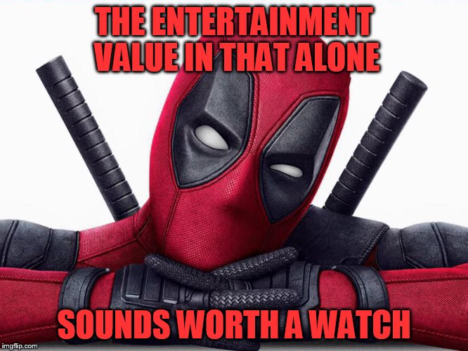 Deadpool - Head Pose | THE ENTERTAINMENT VALUE IN THAT ALONE SOUNDS WORTH A WATCH | image tagged in deadpool - head pose | made w/ Imgflip meme maker