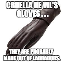 CRUELLA DE VIL'S GLOVES . . . THEY ARE PROBABLY MADE OUT OF LABRADORS. | image tagged in gloves | made w/ Imgflip meme maker