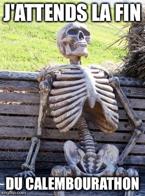 Waiting Skeleton Meme | J'ATTENDS LA FIN; DU CALEMBOURATHON | image tagged in memes,waiting skeleton | made w/ Imgflip meme maker