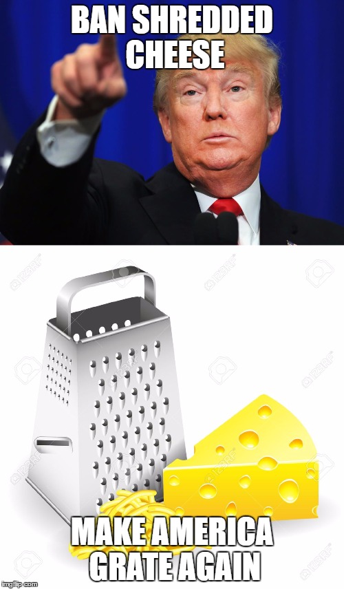 This is going to get up-voted, just because I have his face on here!! XD | BAN SHREDDED CHEESE; MAKE AMERICA GRATE AGAIN | image tagged in donald trump | made w/ Imgflip meme maker