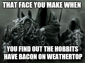 Ringwraith | THAT FACE YOU MAKE WHEN; YOU FIND OUT THE HOBBITS HAVE BACON ON WEATHERTOP | image tagged in lotr | made w/ Imgflip meme maker
