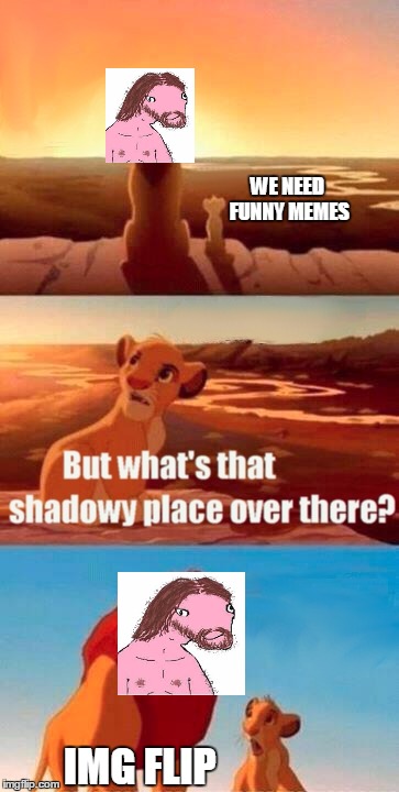 Simba Shadowy Place | WE NEED FUNNY MEMES; IMG FLIP | image tagged in memes,simba shadowy place | made w/ Imgflip meme maker
