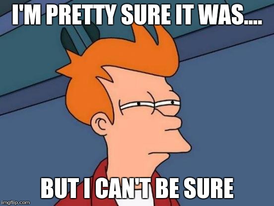 Futurama Fry Meme | I'M PRETTY SURE IT WAS.... BUT I CAN'T BE SURE | image tagged in memes,futurama fry | made w/ Imgflip meme maker