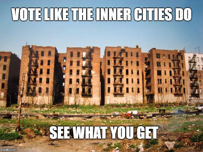 Go ahead | VOTE LIKE THE INNER CITIES DO; SEE WHAT YOU GET | image tagged in detroit,democrats,inner cities,poverty,crime | made w/ Imgflip meme maker