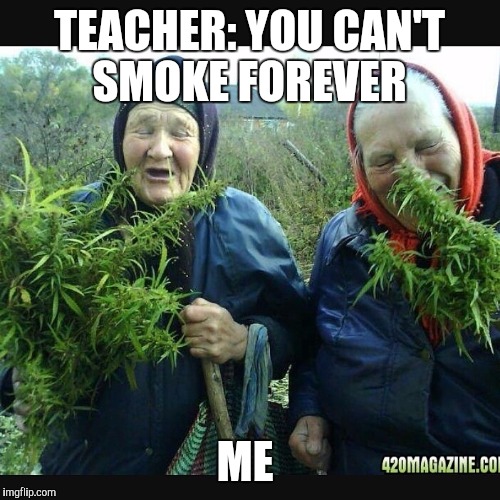 TEACHER: YOU CAN'T SMOKE FOREVER; ME | image tagged in memes,kush,smoke weed everyday | made w/ Imgflip meme maker