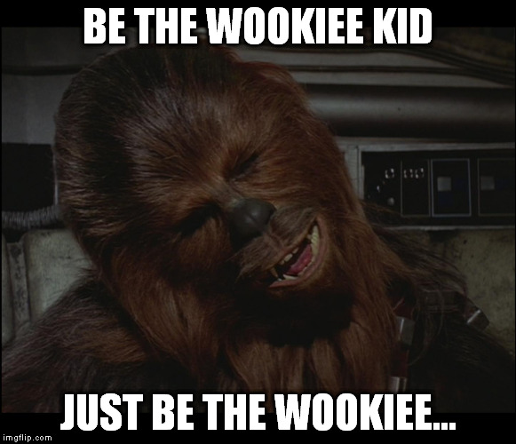 Star Wars Chewie Nigga is you crazy | BE THE WOOKIEE KID JUST BE THE WOOKIEE... | image tagged in star wars chewie nigga is you crazy | made w/ Imgflip meme maker
