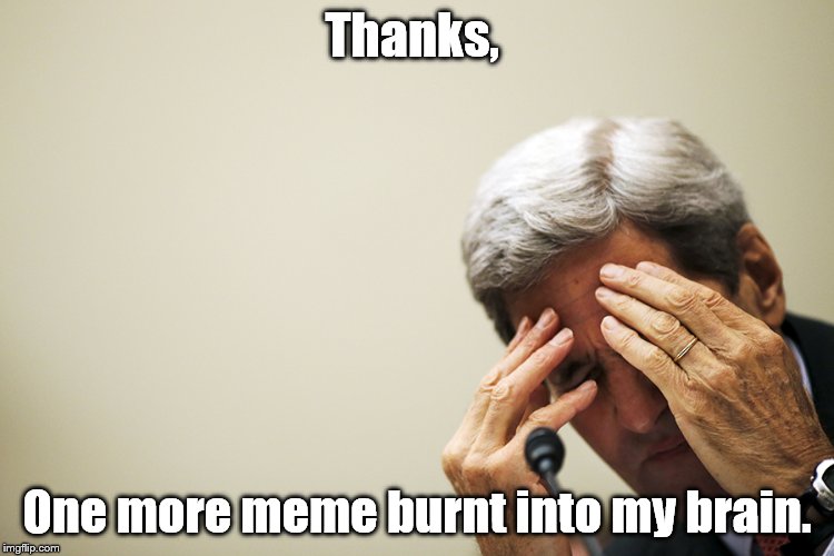 Kerry's headache | Thanks, One more meme burnt into my brain. | image tagged in kerry's headache | made w/ Imgflip meme maker