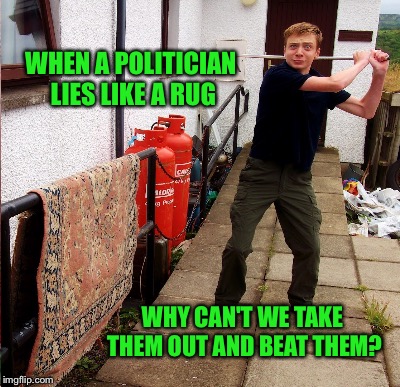 THE WAR ON RUGS | WHEN A POLITICIAN LIES LIKE A RUG; WHY CAN'T WE TAKE THEM OUT AND BEAT THEM? | image tagged in politicians | made w/ Imgflip meme maker