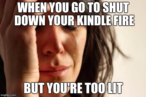 First World Problems | WHEN YOU GO TO SHUT DOWN YOUR KINDLE FIRE; BUT YOU'RE TOO LIT | image tagged in memes,first world problems | made w/ Imgflip meme maker