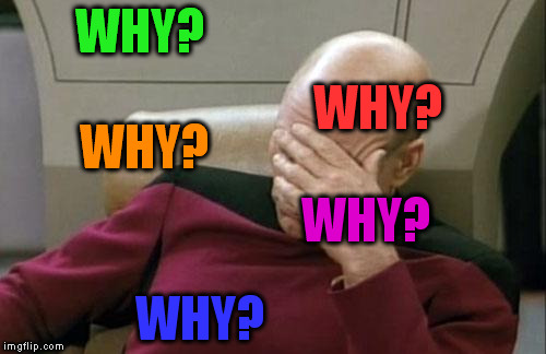 Captain Picard Facepalm Meme | WHY? WHY? WHY? WHY? WHY? | image tagged in memes,captain picard facepalm | made w/ Imgflip meme maker