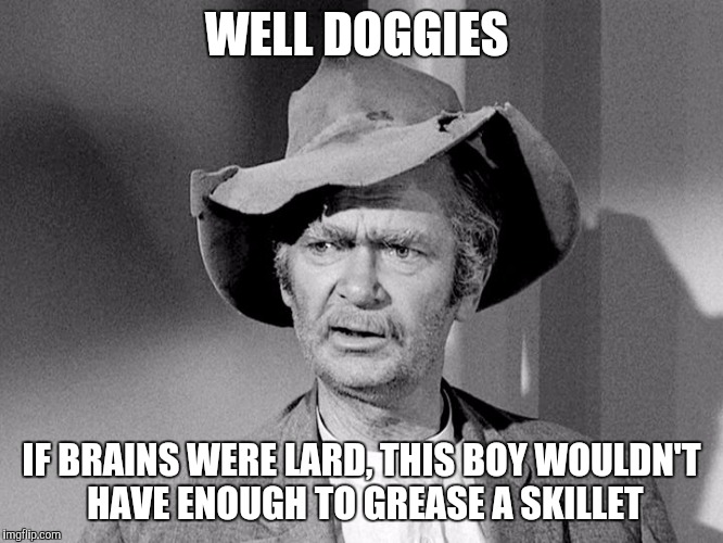 Jed Says | WELL DOGGIES; IF BRAINS WERE LARD, THIS BOY WOULDN'T HAVE ENOUGH TO GREASE A SKILLET | image tagged in jed,dumb post,dumb ass,dummy,special kind of stupid,stupid people | made w/ Imgflip meme maker