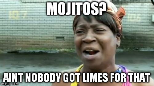 Ain't Nobody Got Time For That | MOJITOS? AINT NOBODY GOT LIMES FOR THAT | image tagged in memes,aint nobody got time for that,mojitos,limes | made w/ Imgflip meme maker