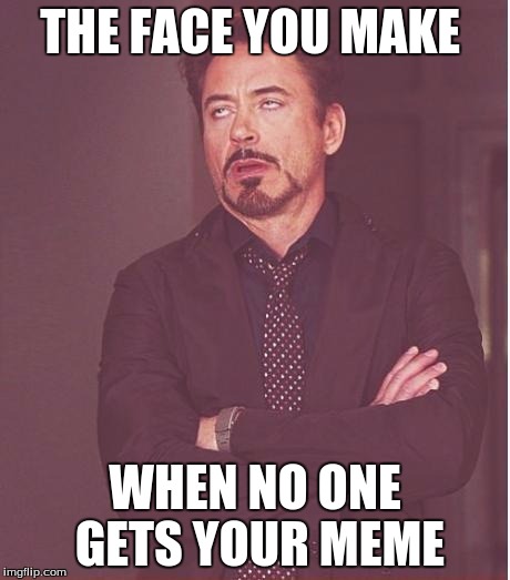 Its true | THE FACE YOU MAKE; WHEN NO ONE GETS YOUR MEME | image tagged in memes,face you make robert downey jr | made w/ Imgflip meme maker