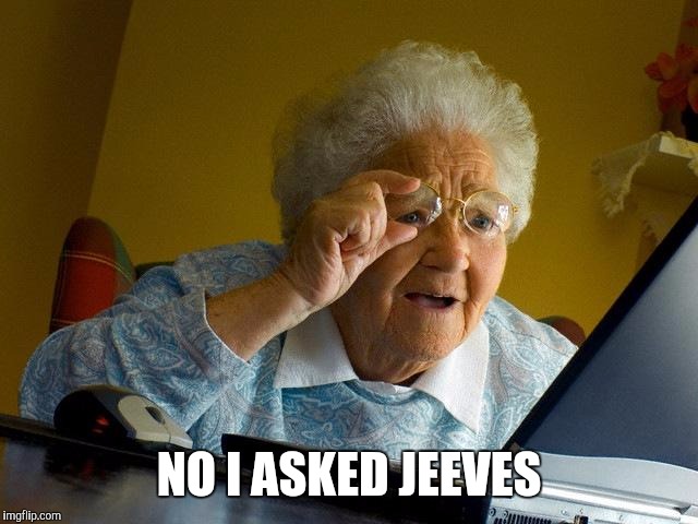 Grandma Finds The Internet Meme | NO I ASKED JEEVES | image tagged in memes,grandma finds the internet | made w/ Imgflip meme maker