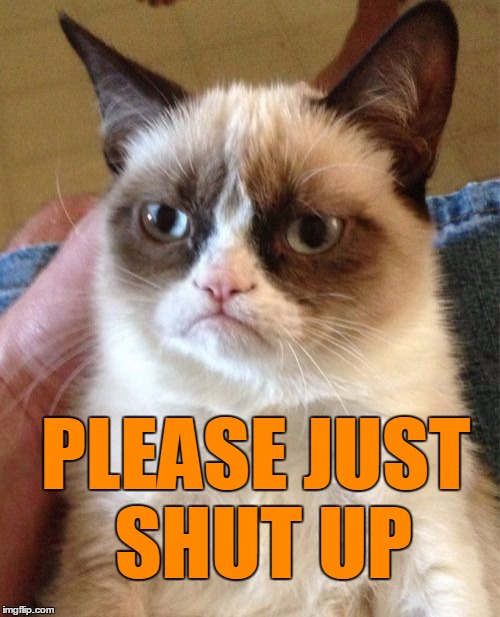 Grumpy Cat Meme | PLEASE JUST SHUT UP | image tagged in memes,grumpy cat | made w/ Imgflip meme maker