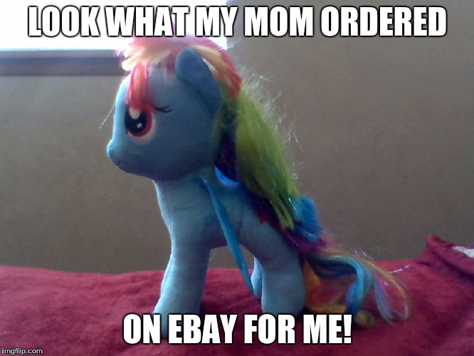 LOOK WHAT MY MOM ORDERED; ON EBAY FOR ME! | image tagged in rainbow dash plushie | made w/ Imgflip meme maker