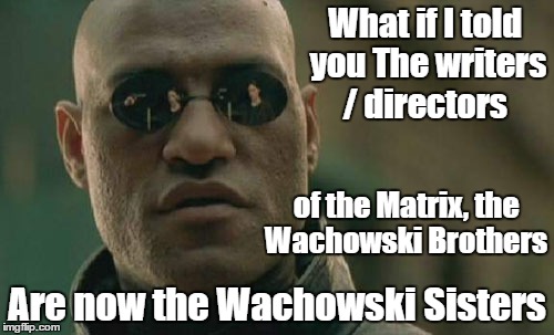 Glitch in the Matrix | What if I told you The writers / directors; of the Matrix, the Wachowski Brothers; Are now the Wachowski Sisters | image tagged in memes,matrix morpheus,transgender | made w/ Imgflip meme maker